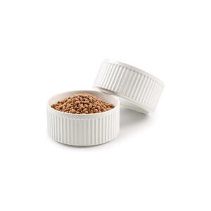 Ceramic Dog Bowls with Wood Stand Non-Slip Ceramic Pet Bowl Set with Wood Stand